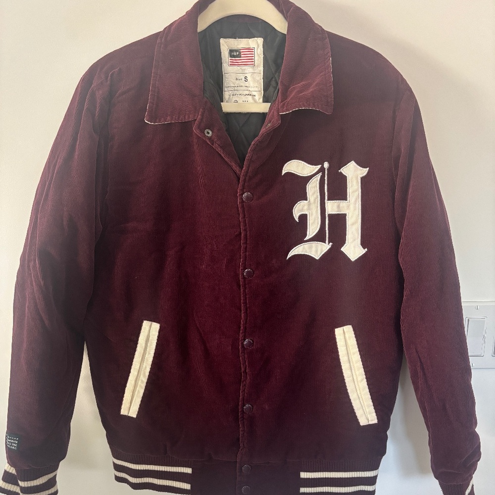 HUF Maroon Corduroy Varsity Jacket • Small